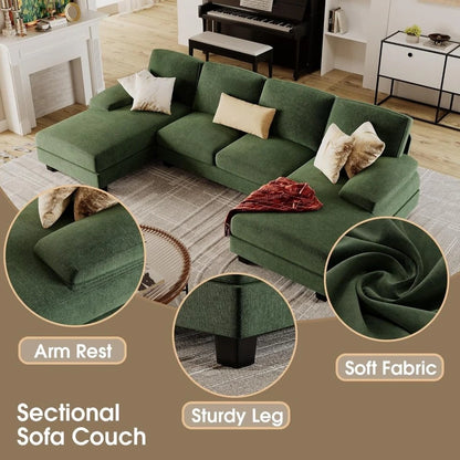 Furmax Sectional Couches For Living Room, U-Shaped Sofa Couch With Linen Fabric, 4 Seat Sofa Set With Double Chaise For Apartment, Fabric, Grey