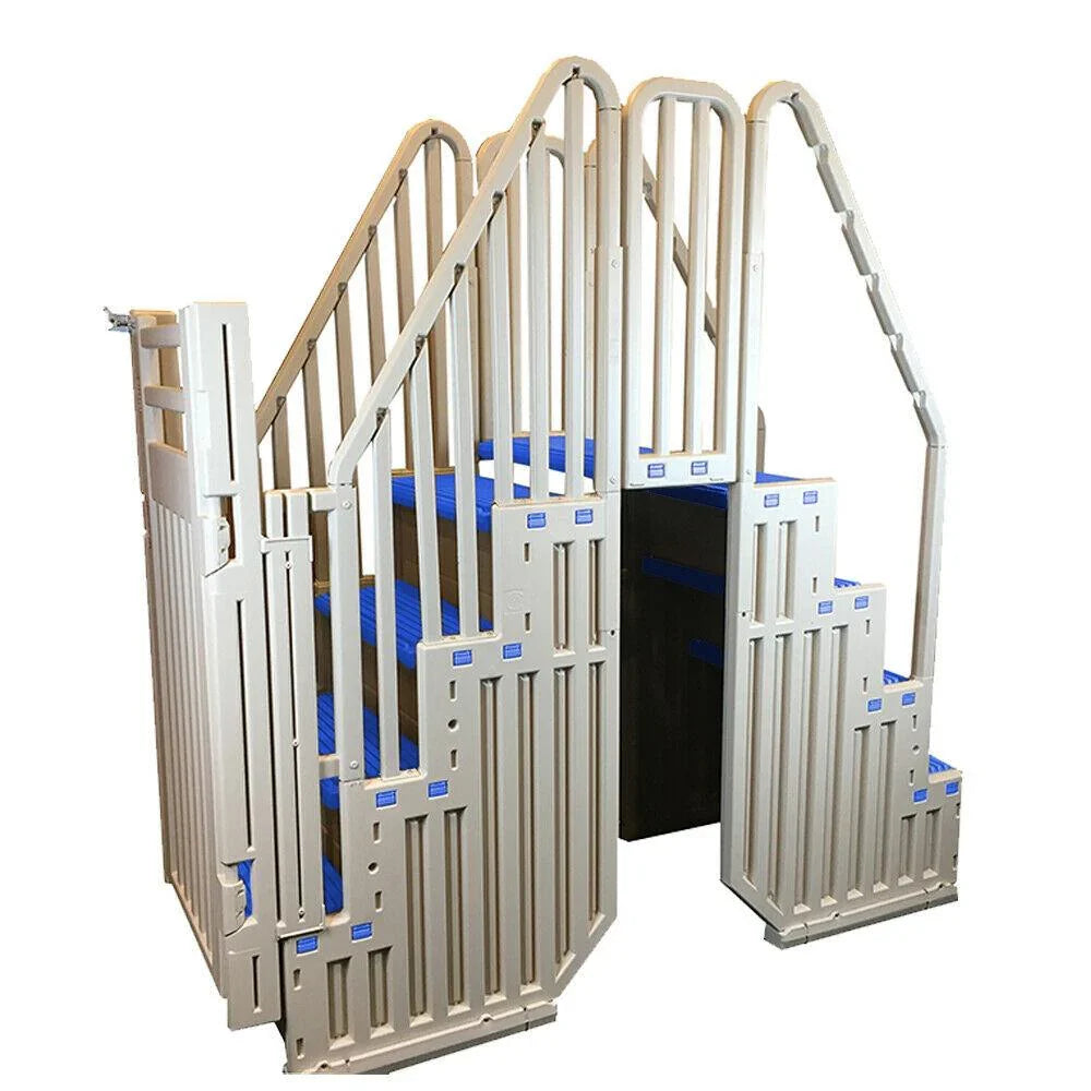 Plastics Above Ground Pool System, Warm Gray, with Blue Steps & Closure