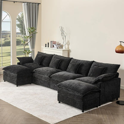 108 In. U Shape Sofa Sectional Sofa Comfortable Cloud Sofa With Removable Footstool