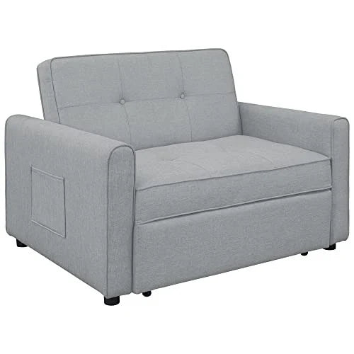 g 488243 Convertible Sleeper Sofa Bed MultiFunctional Adjustable Single Bed Chair with USB Port and 2 Pillows for Small Space Grey