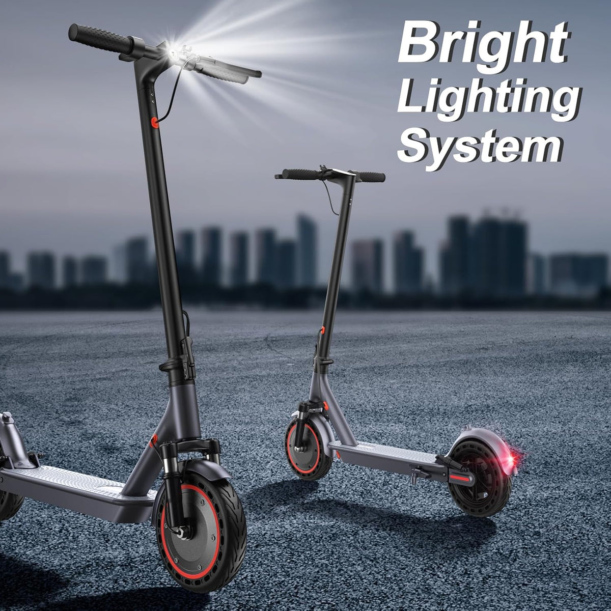 Electric Scooter, 350W/500W Powerful Motor, 8.5"/10" Solid Tires, 19/22Mph, 28/21/12 Miles Range,Dual Braking