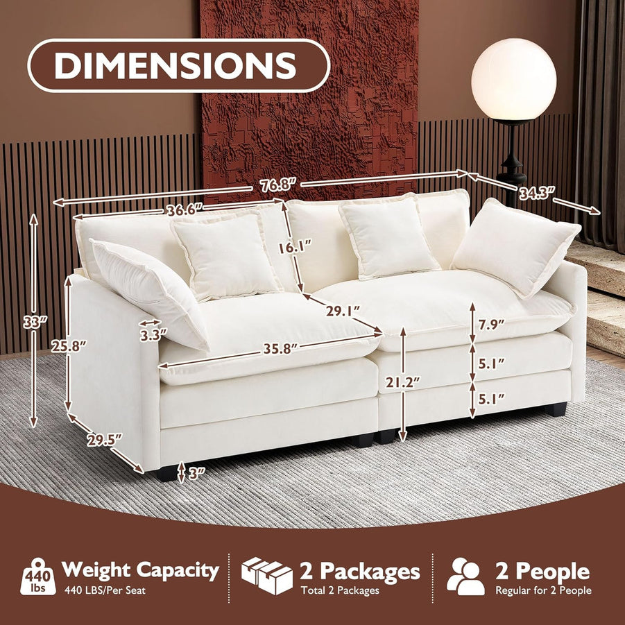111.4 In. L-Shaped Modern Sofa Modular Cloud Sofa Ottoman 4-Seater Chenille Deep Seat Sofa