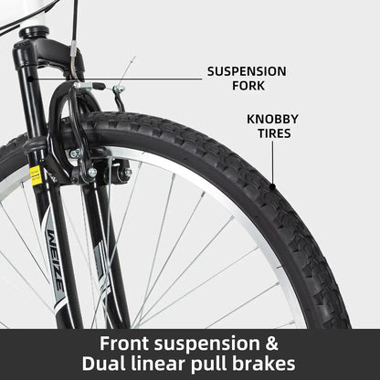 WEIZE Mountain Bike 26 27.5 inch Outdoor Hybrid Bikes 18-Speed High-Carbon Steel Full Suspension