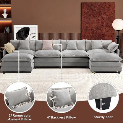 111.4 In. L-Shaped Modern Sofa Modular Cloud Sofa Ottoman 4-Seater Chenille Deep Seat Sofa