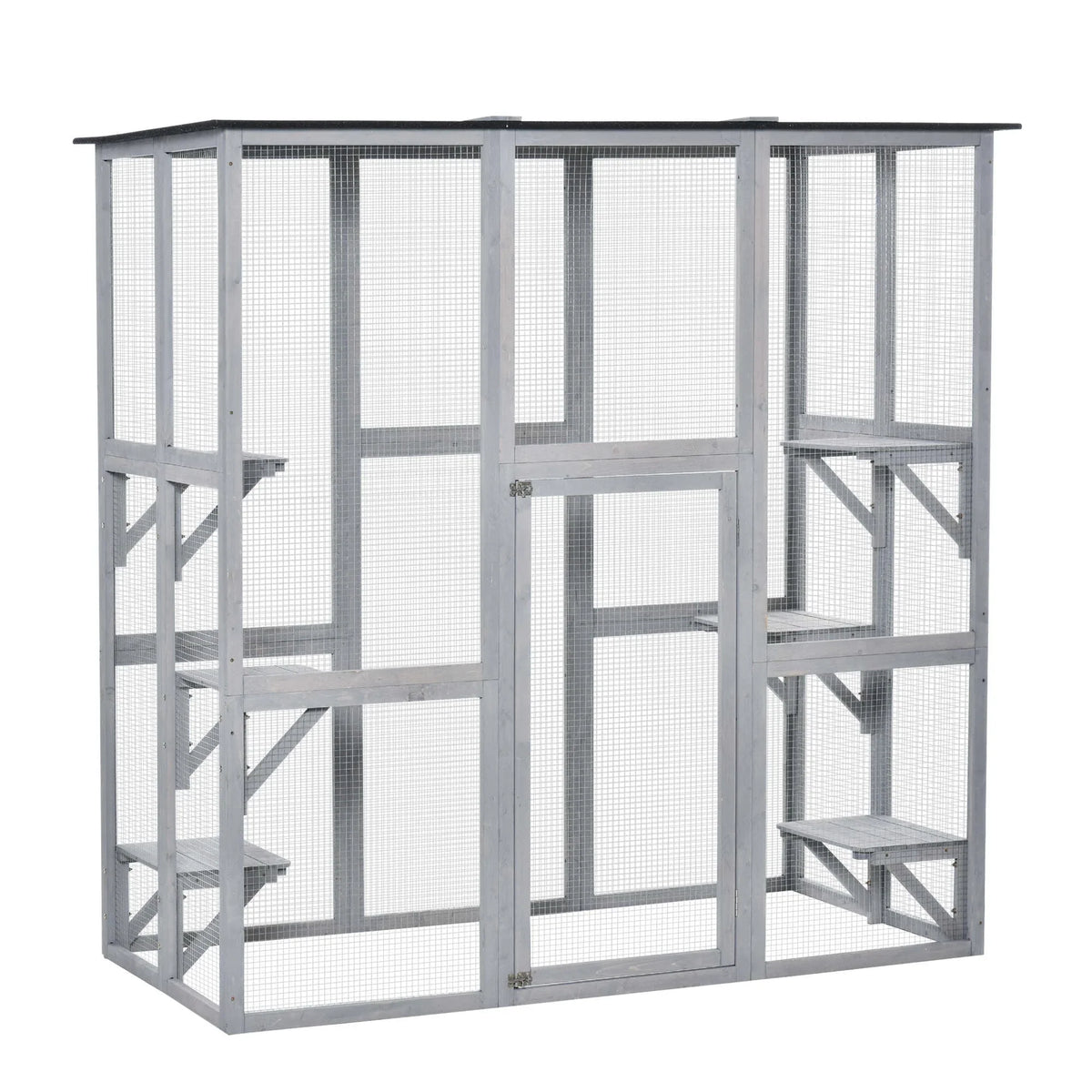 PawHut Wooden Catio Enclosure with Weather Protection, 6 Platforms, Outdoor, Large, 71" x 38.5" x 71"