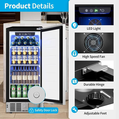 Beverage Refrigerator Cooler 126 Can Mini Fridge Glass Door For Drinks Soda Beer Wine Refrigerator