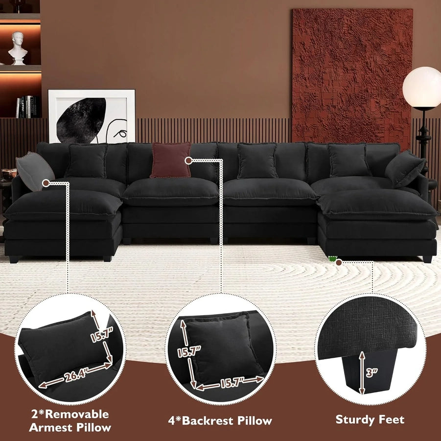 111.4 In. L-Shaped Modern Sofa Modular Cloud Sofa Ottoman 4-Seater Chenille Deep Seat Sofa