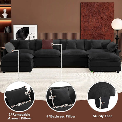 111.4 In. L-Shaped Modern Sofa Modular Cloud Sofa Ottoman 4-Seater Chenille Deep Seat Sofa