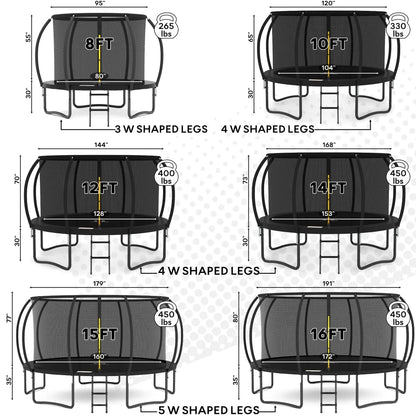 JUMPZYLLA 8FT Trampoline Outdoor with Enclosure for Kids