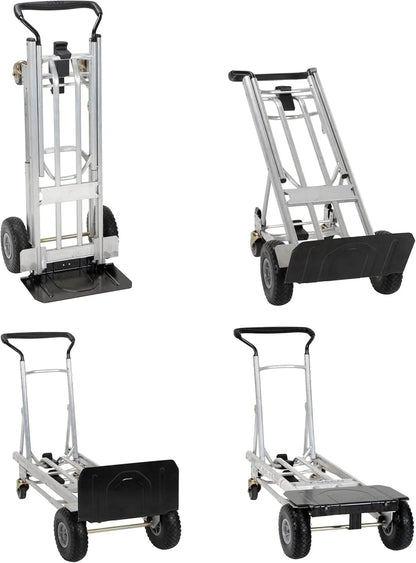 4-in-1 folding hand truck with puncture-proof wheels
