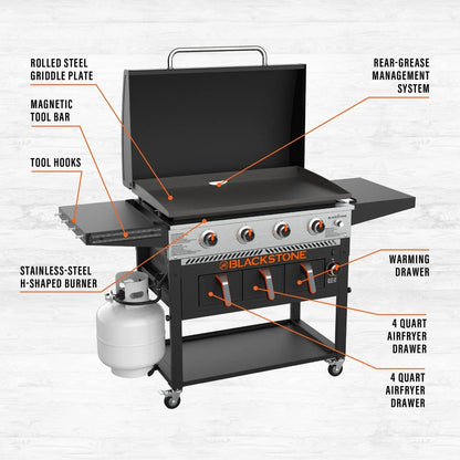 Blackstone 4-Burner 36 In. Propane Griddle With Air Fryer And Hood