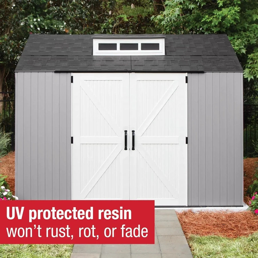 Rubbermaid Resin Outdoor Storage Shed With Floor Weather Resistant Gray Organization For Home