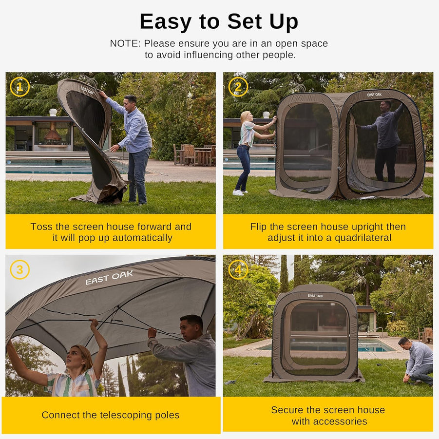 East Oak Screen House Tent Pop-Up Portable Screen Room Canopy Instant Screen Tent 10 x 10 Ft