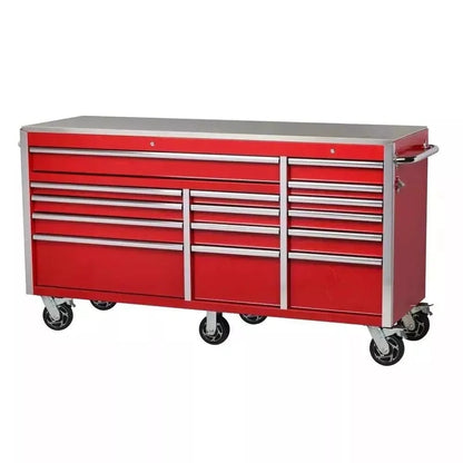 Husky Heavy-Duty 72 In. W x 24 In. D 15-Drawer Tool Chest Mobile Workbench With Stainless Steel Top And Dual Locks In Red