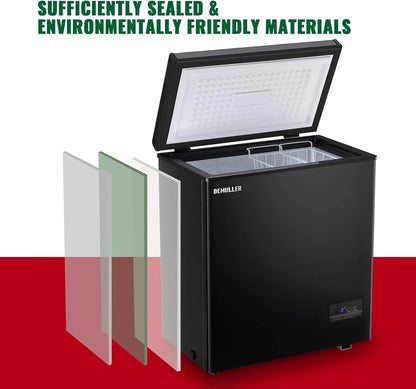 Chest Freezer 5.0Cubic Feet Deep Freezer Freestanding Freezers Removable Stainless Steel Basket