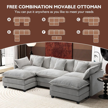 111.4 In. L-Shaped Modern Sofa Modular Cloud Sofa Ottoman 4-Seater Chenille Deep Seat Sofa