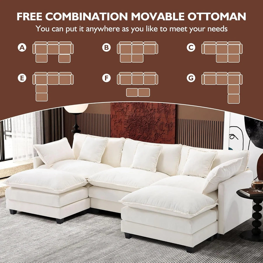 111.4 In. L-Shaped Modern Sofa Modular Cloud Sofa Ottoman 4-Seater Chenille Deep Seat Sofa