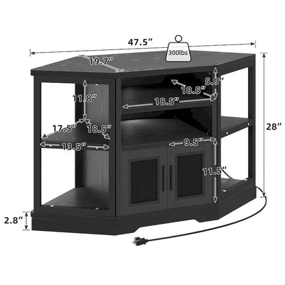 Farmhouse Corner TV Stand Entertainment Center Media Console for TVs up to 55 with Power Outlet