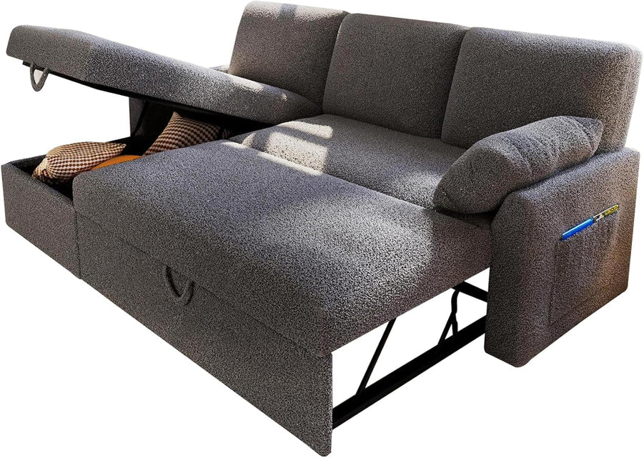 VanAcc Sofa Bed, Sleeper Sofa With Storage Chaise 2-in-1 Pull Out Couch Living Room