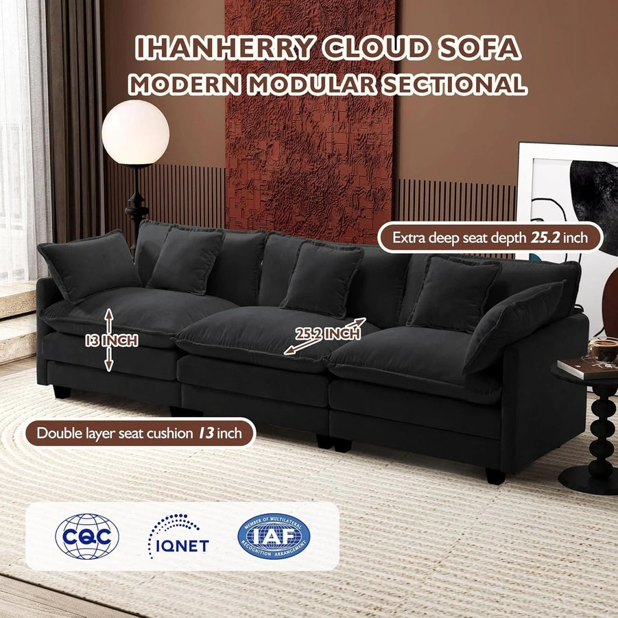 111.4 In. L-Shaped Modern Sofa Modular Cloud Sofa Ottoman 4-Seater Chenille Deep Seat Sofa