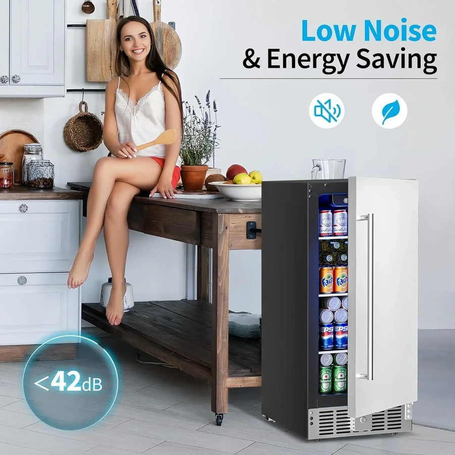 Beverage Refrigerator Cooler 126 Can Mini Fridge Glass Door For Drinks Soda Beer Wine Refrigerator