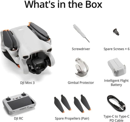 DJI Mini 3, Drones with Camera for Adults 4K, 38-min Flight Time, up to 32800ft (10km) Video Transmission, True Vertical Shooting, GPS Auto Return Integrated, Mini Drone with Camera for Beginners
