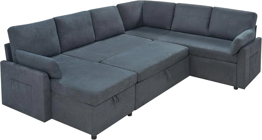 VanAcc Sofa Bed, Sleeper Sofa With Storage Chaise 2-in-1 Pull Out Couch Living Room