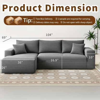 Cloud Sectional Couch With L-Shape Chaise Modern Modular Sofa With Deep Seat Modern Comfy Furniture Bedroom Lounge Dorm Office Apartment Home