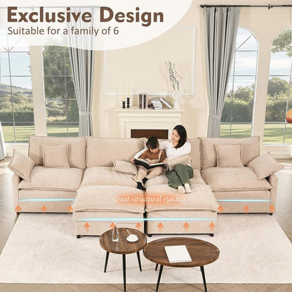 108 In. U Shape Sofa Sectional Sofa Comfortable Cloud Sofa With Removable Footstool