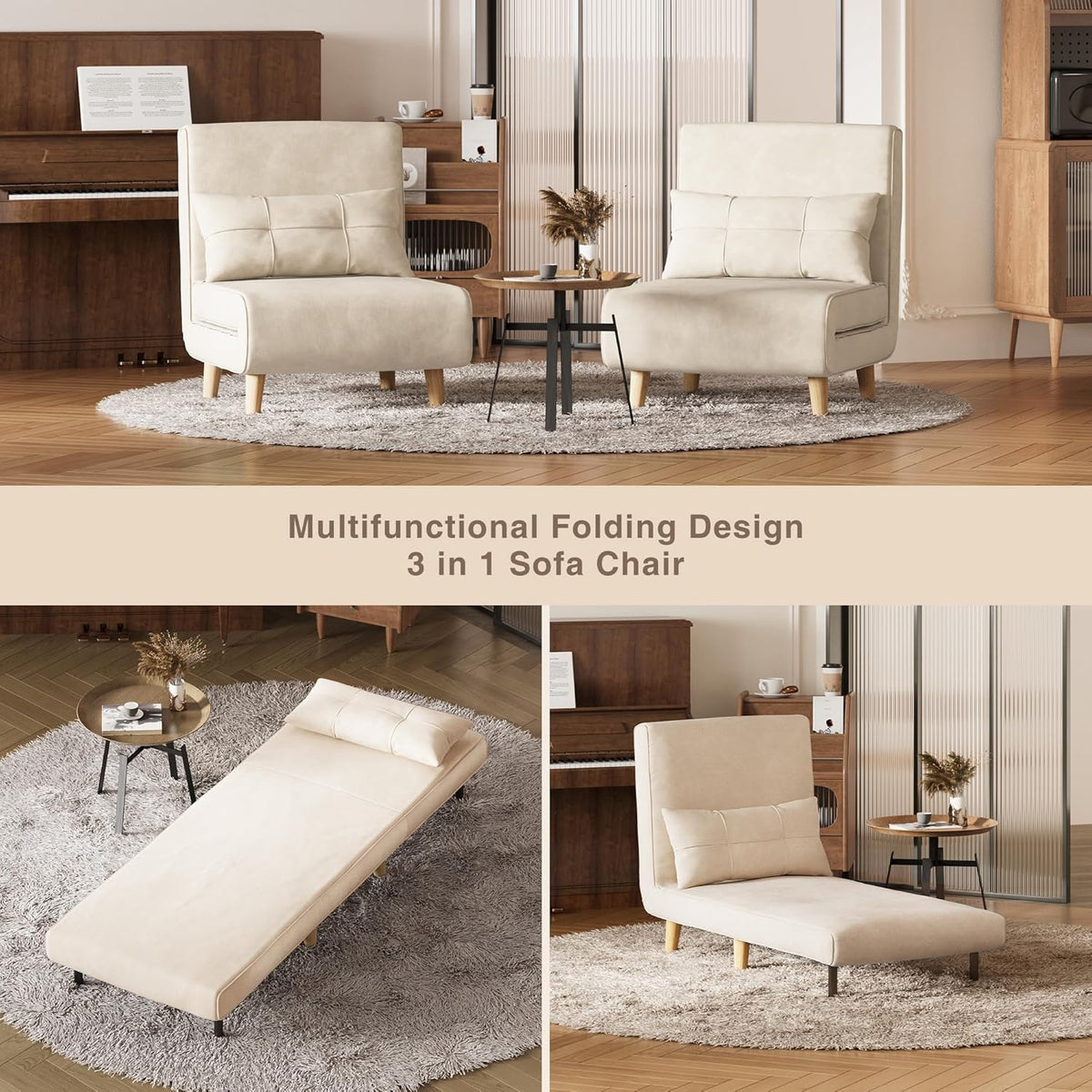 3-in-1 sleeper chair bed convertible chair bed futon sofa with adjustable backrest