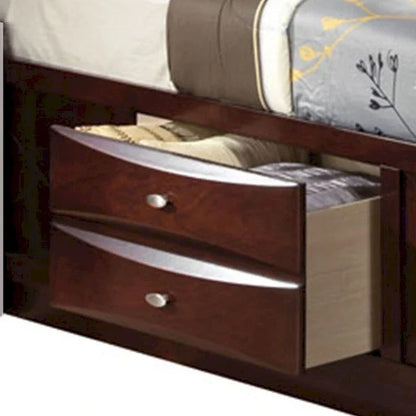Panel Design Queen Size Bed with Bookcase and Drawers, Brown