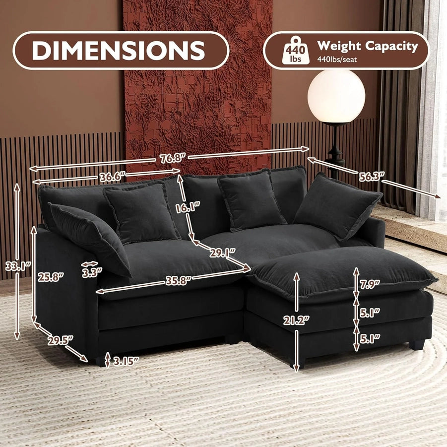 111.4 In. L-Shaped Modern Sofa Modular Cloud Sofa Ottoman 4-Seater Chenille Deep Seat Sofa