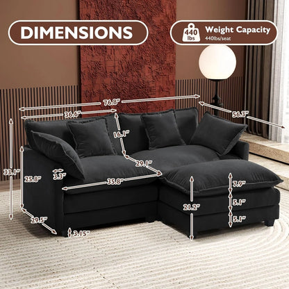 111.4 In. L-Shaped Modern Sofa Modular Cloud Sofa Ottoman 4-Seater Chenille Deep Seat Sofa