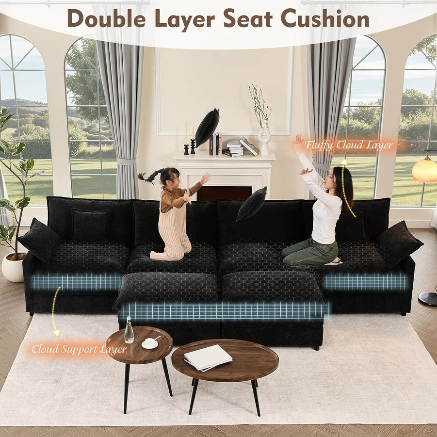 108 In. U Shape Sofa Sectional Sofa Comfortable Cloud Sofa With Removable Footstool