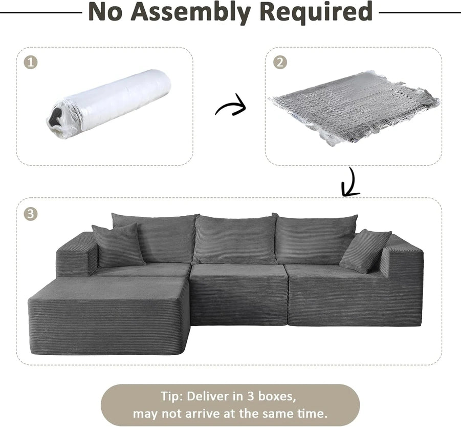 Cloud Sectional Couch With L-Shape Chaise, Modern Modular Sofa With Deep Seat, Upholstered Couches For Living Room Bedroom, No Assembly Required