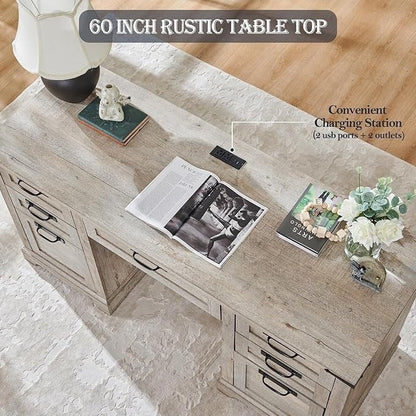 60 Farmhouse Executive Desk, Wood Home Office Desk, Computer Desk