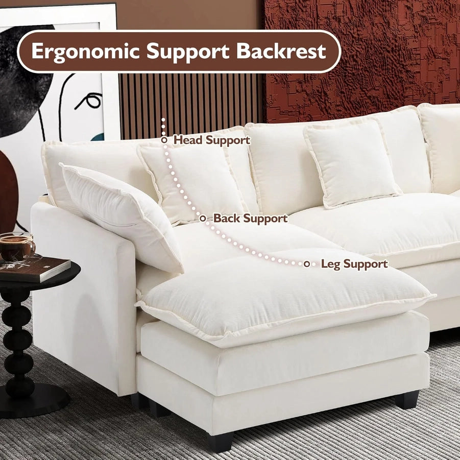 111.4 In. L-Shaped Modern Sofa Modular Cloud Sofa Ottoman 4-Seater Chenille Deep Seat Sofa