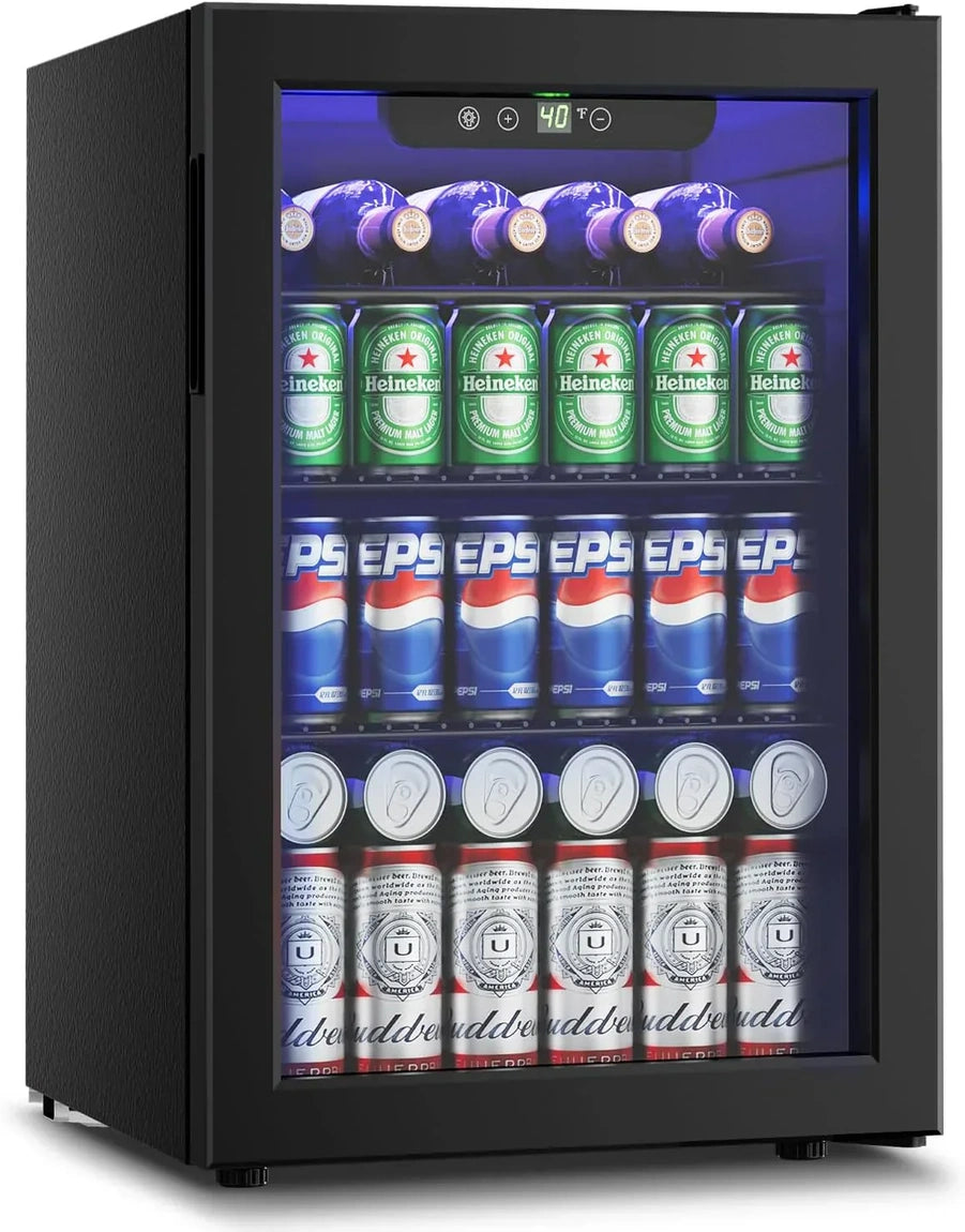 Beverage Refrigerator Cooler 126 Can Mini Fridge Glass Door For Drinks Soda Beer Wine Refrigerator