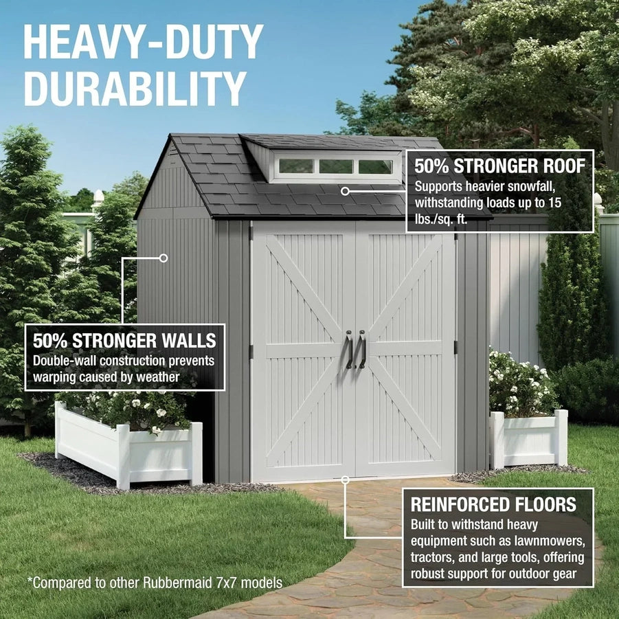 Rubbermaid Resin Outdoor Storage Shed With Floor Weather Resistant Gray Organization For Home