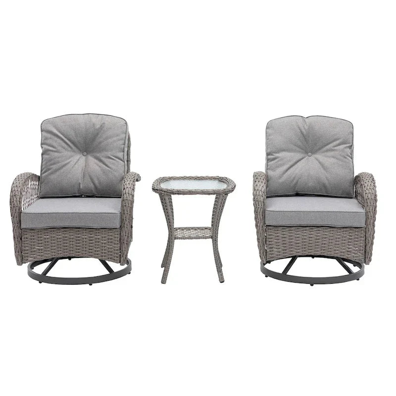 3 Pieces Outdoor Swivel Rocker Patio Chairs, 360 Degree Rocking Patio Conversation Set