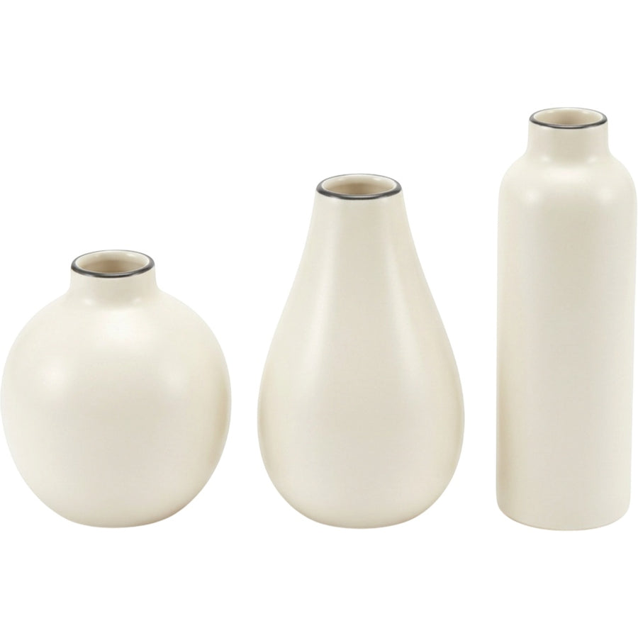 Lhome Porcelain Bud Vases Ivory Charcoal Rim Set of 3