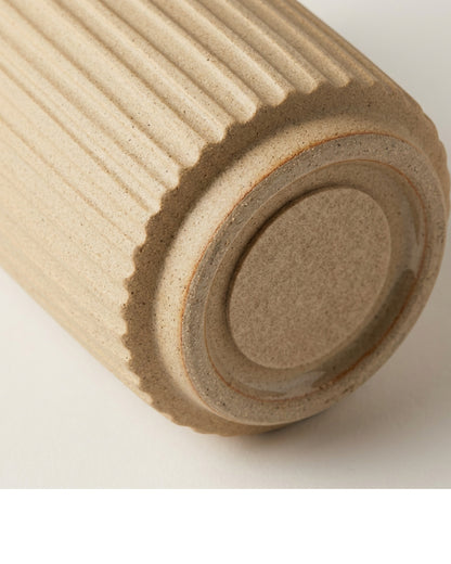 Lhome Ribbed Stoneware Cylinder Vase 28 cm Sand - Detail view