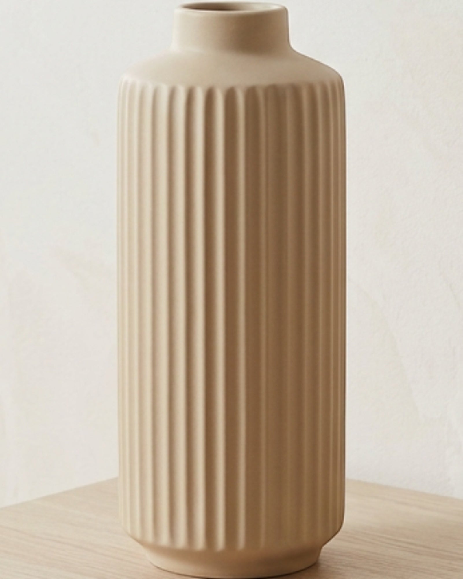 Lhome Ribbed Stoneware Cylinder Vase 28 cm Sand - Lifestyle view