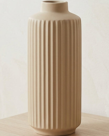 Lhome Ribbed Stoneware Cylinder Vase 28 cm Sand - Lifestyle view